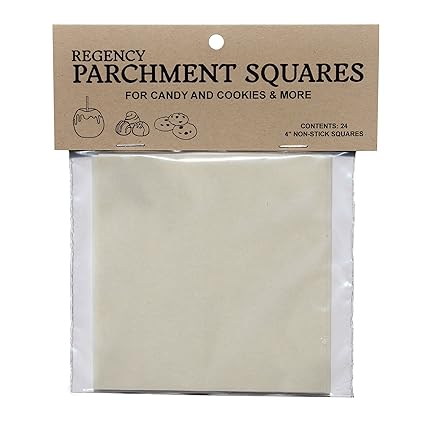 Regency Wraps Parchment Paper Sheets For Non-Stick Candy and Treat-Making, Greaseproof Parchment Paper Liners for Candy Making, Air Fryer and Microwave safe, White, 4 x 4 inches, 24 pcs, (Pack of 1)