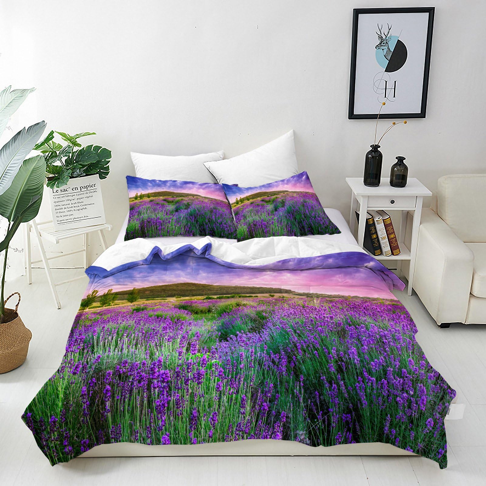 ANHOPE Lavender Duvet Cover Set Soft Lightweight Microfibre Quilt Cover with 2 Pillowcase Nature Lavender Flower Field Print Pattern 3 Pcs Bedding Set with Zipper Closure Double 200 x 200 cm โ image 1