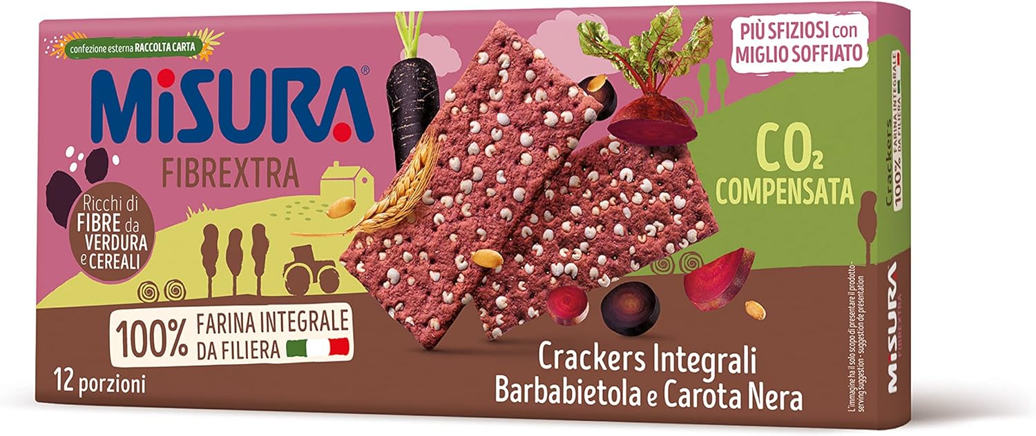 Misura Crackers Integrali con Barbabietola e Carota Nera Fibrextra | 15% di Fibre e 100% Farina Integrale | Confezione da 385 grammi - Immagine 1