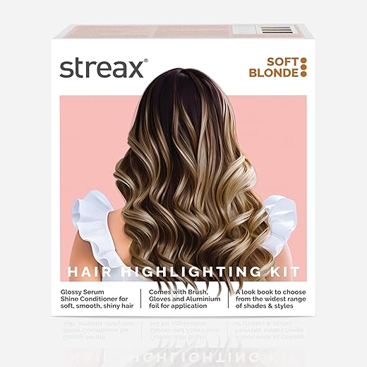Streax Hair Colour Highlight Kit | Blonde Hair Colour, Soft Blonde – Pack of 1 I Enriched with Walnut & Argan Oil I Hair Colour for Women | Rich, vibrant, Easy to use, DIY…