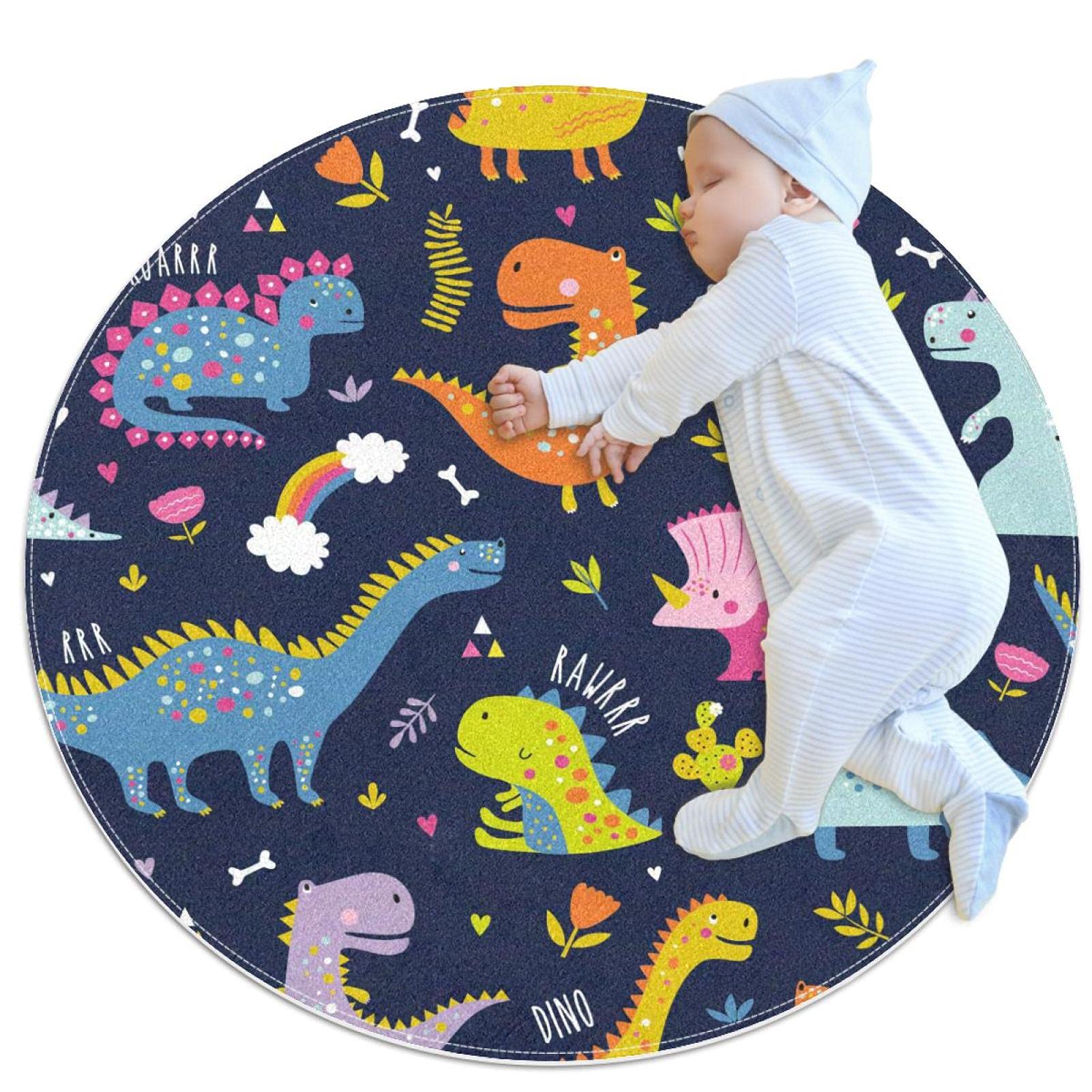 Tapis rond dinosaures colorés pour égayer le coin canapé des enfants