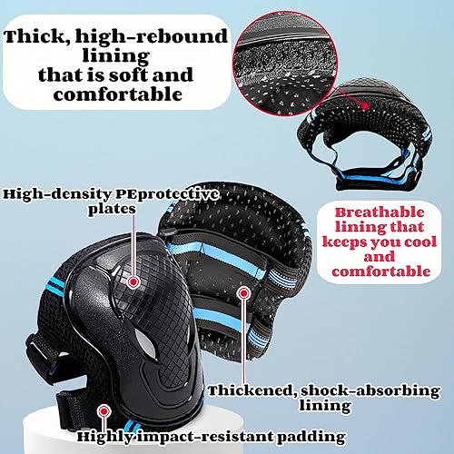 Miniatura 5 de Juego de rodilleras y coderas para niños, rodilleras para niños, conjunto de rodilleras ajustables y coderas con protector de muñeca para niñas,