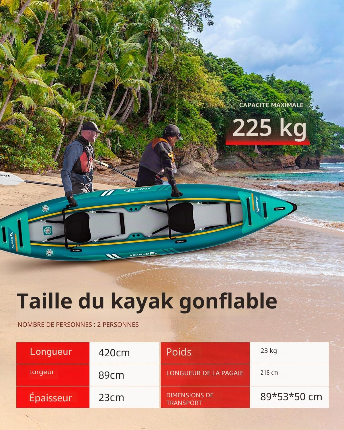 Abahub Kayak Gonflable 320/420cm Kayak de Gonflable 1/2 Personne avec Pagaie, Siège, Repose-Pieds, Pompe à Main et Sac pour Canoë de Kayak Bateau Gonflable 1/2 Place 320/420x89x23cm Bleu