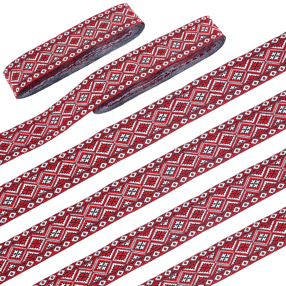 Photo 1 of AHANDMAKER 2 Rolls 15 Yards Embroidered Trim, Ethnic Jacquard Ribbon, 1.25 Inch Wide Rhombus Embroidery Ribbon Woven Trim for Sewing Clothing Wedding Gift Wrapping Camera Bag Straps