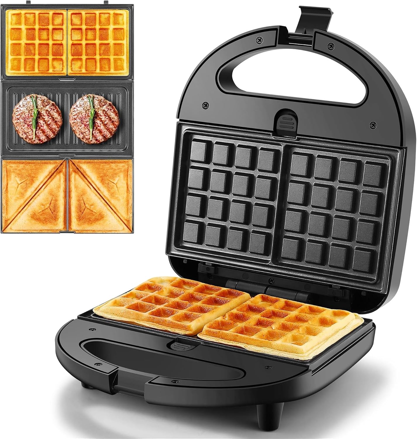 LEHMANN Sandwichmaker 3-in-1 – Mit Austauschbaren Platten, 800W, Antihaftbeschichtet – Für Waffeln, Paninis & Grillgerichte – Ideal Für Frühstück & Snacks