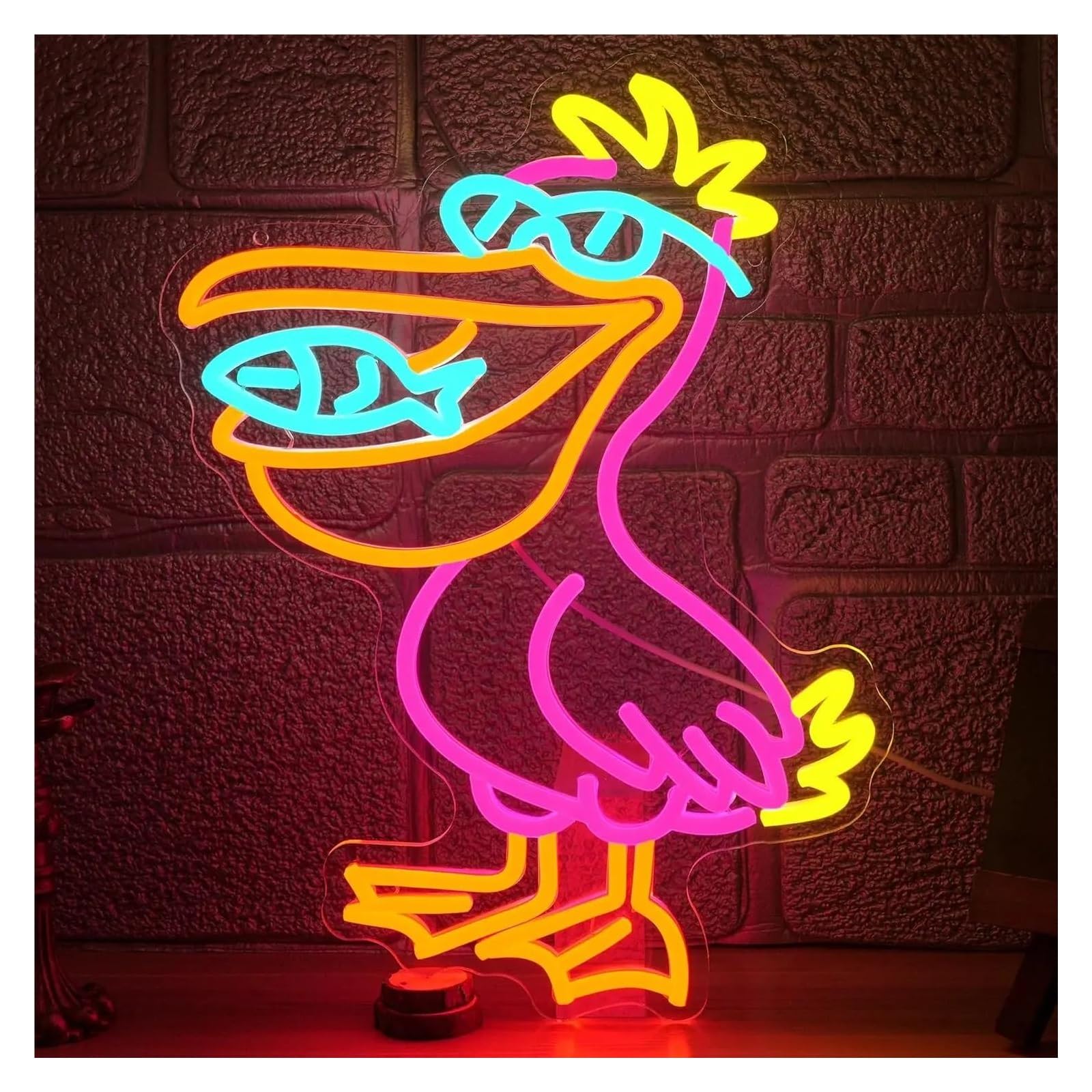 RONGCH Hanging Art Signs Pelican Fish Neon Sign Colorful LED Light Dimmable for Zoo Bedroom Bar Club Kindergarten Decor 45cmx30.8cm