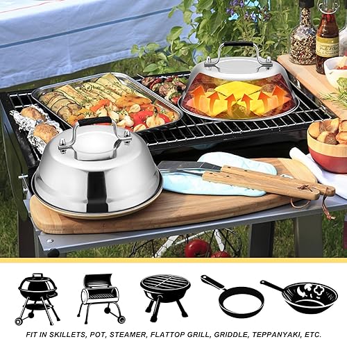 Miniatura 4 de Joyfair - Cúpula de fusión de queso de 9 pulgadas para plancha (2 unidades), cubiertas de acero inoxidable para untar al aire libre, para asar
