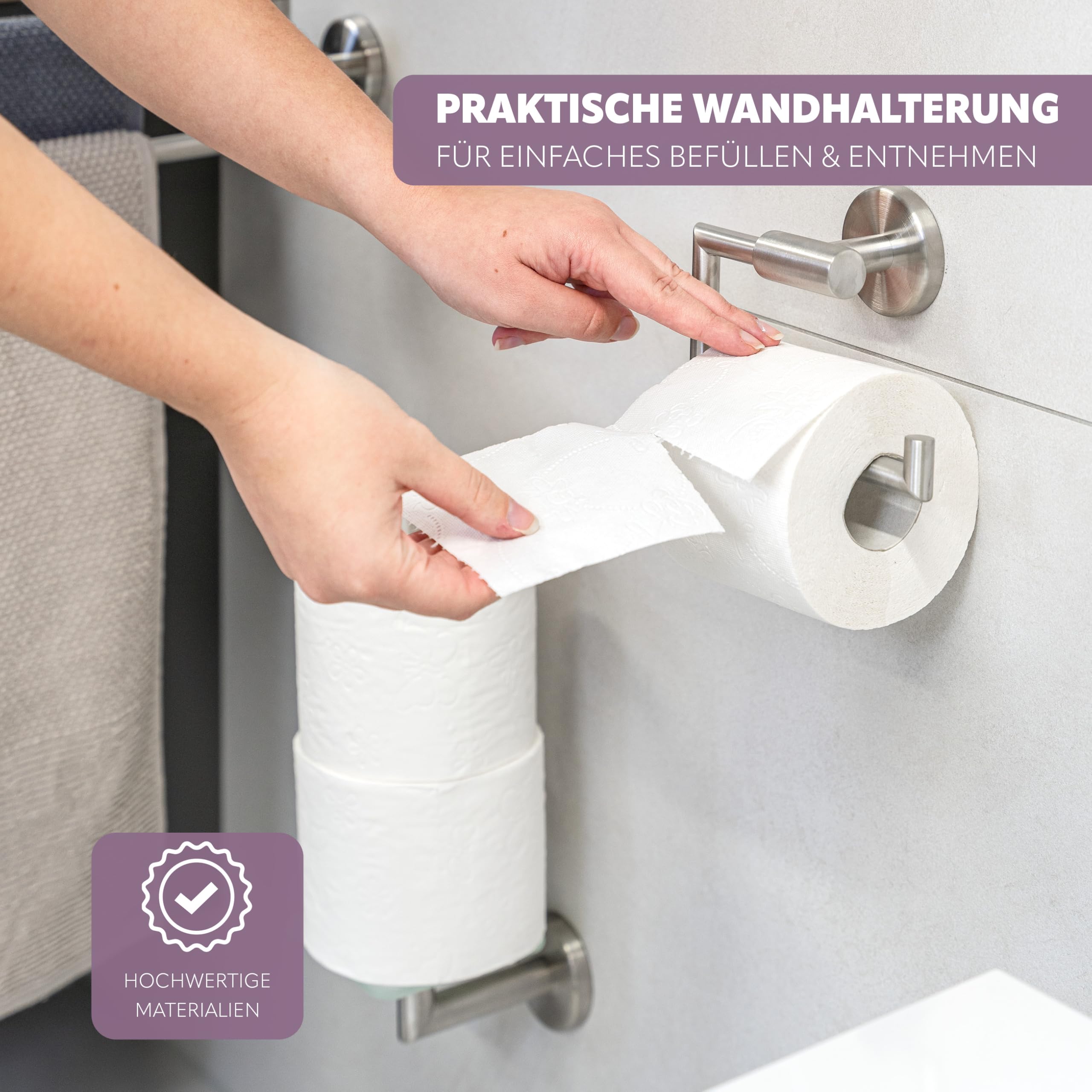 bremermann Bad-Serie Piazza - Badezimmer Zubehör-Set 2tlg. bestehend aus 1x Toilettenpapierhalter und 1x WC-Garnitur inkl. 1 Ersatzbürstenkopf, WC-Rollenhalter mit Soft-Close Funktion, aus Edelstahl