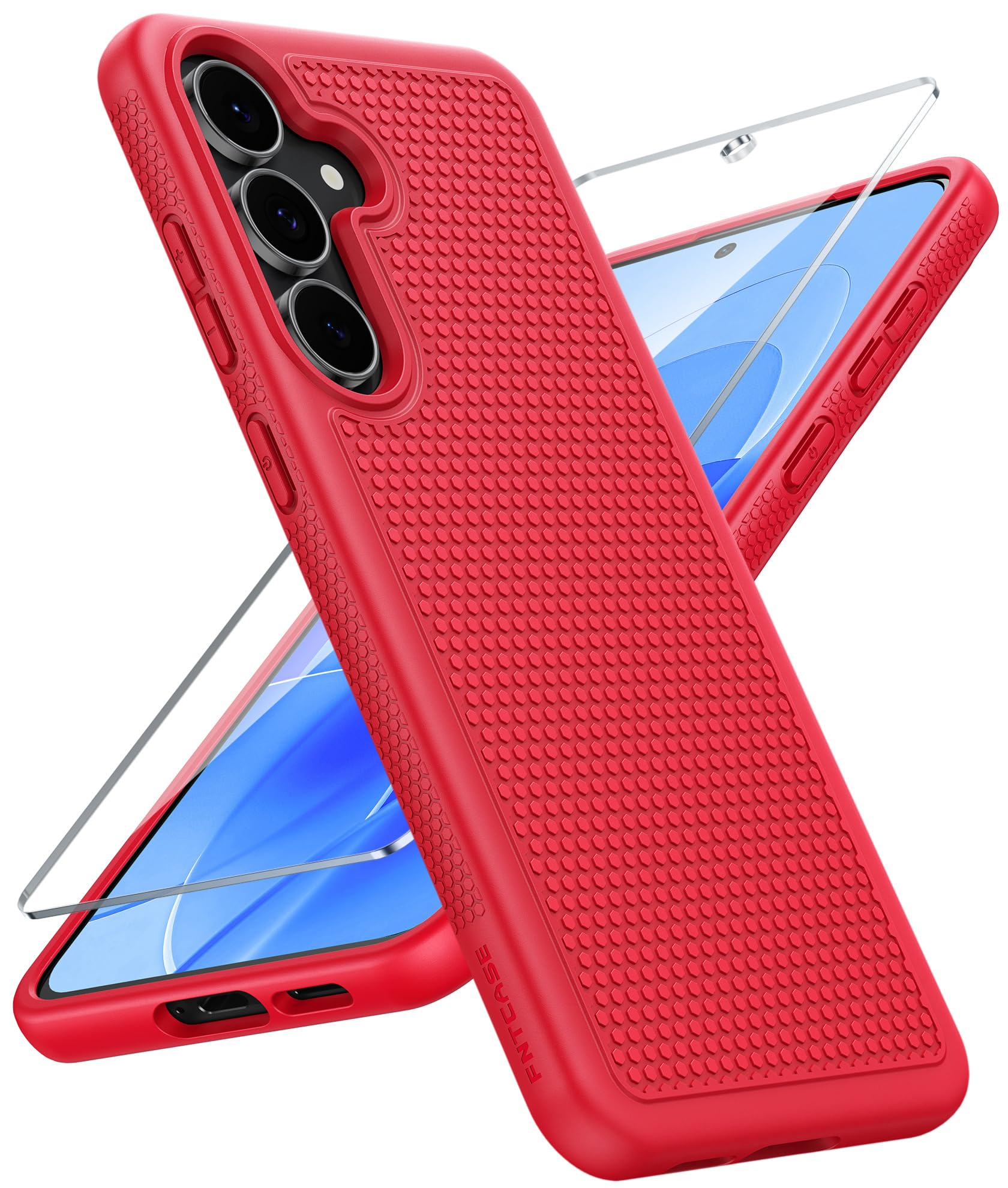 FNTCASE for Samsung Galaxy S25 FE Case: Shockproof Protective Non Slip Red | With Screen Protector, Shockproof Drop Protection, Matte Textured Protective Cell Phone Cover, for Daily Use, Red