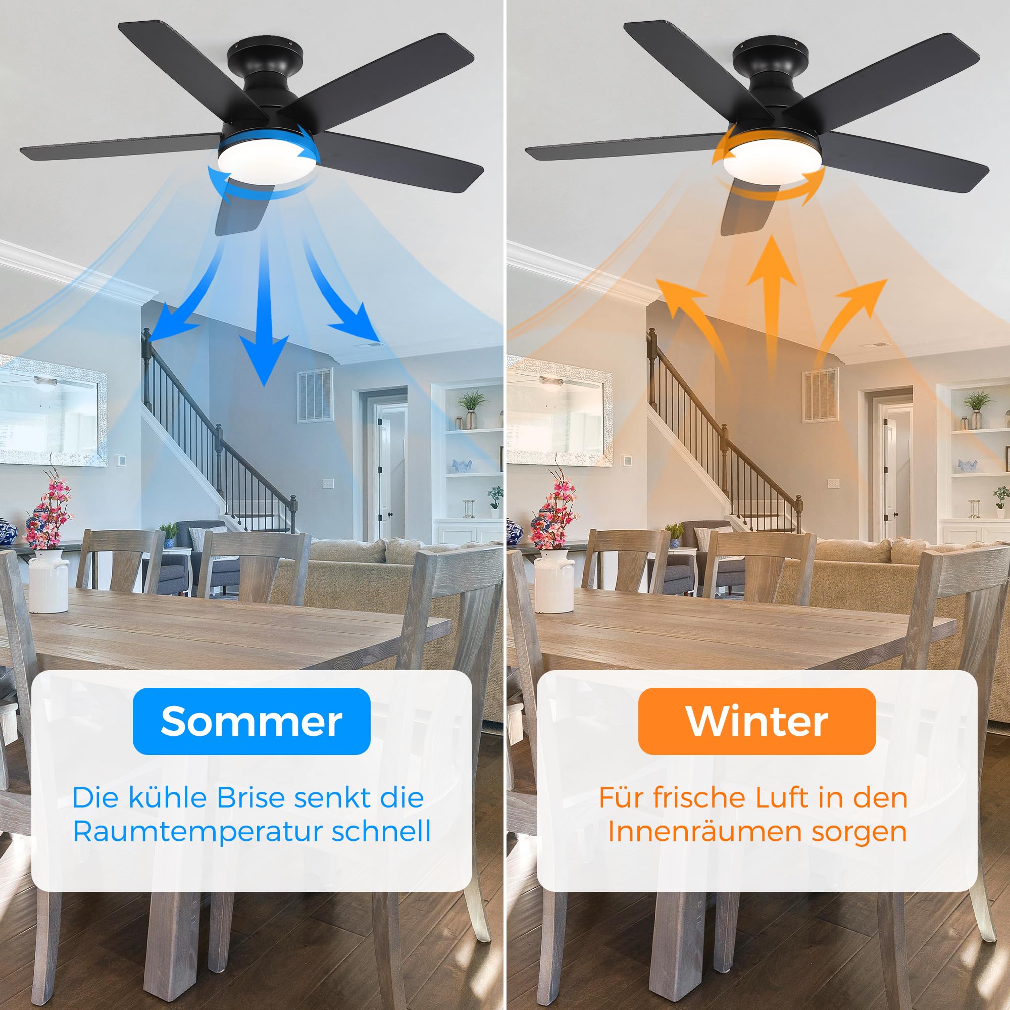 OZENAOS Deckenventilator mit Beleuchtung 112 cm, Leiser 33W DC Motor Ventilator Deckenlampe mit Fernbedienung, 6 Windstufen & Timer, LED Dimmbar 3000-6000K,1700LM, für Wohnzimmer Schlafzimmer