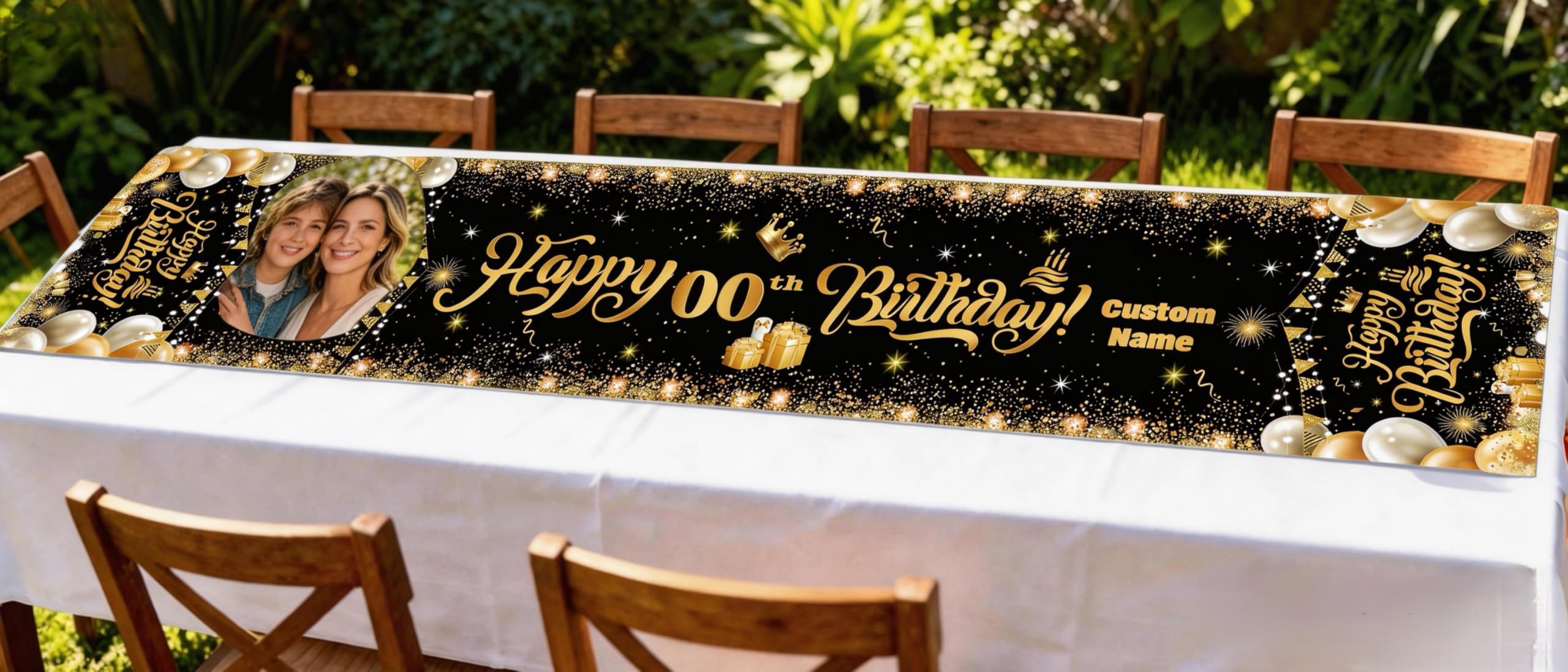 Custom Happy Birthday Banner, Personalized Birthday Banner, Happy Birthday Background Customize for Men Women Kids with Picture/Name/Age Decorations Indoor Outdoor (Style 6)