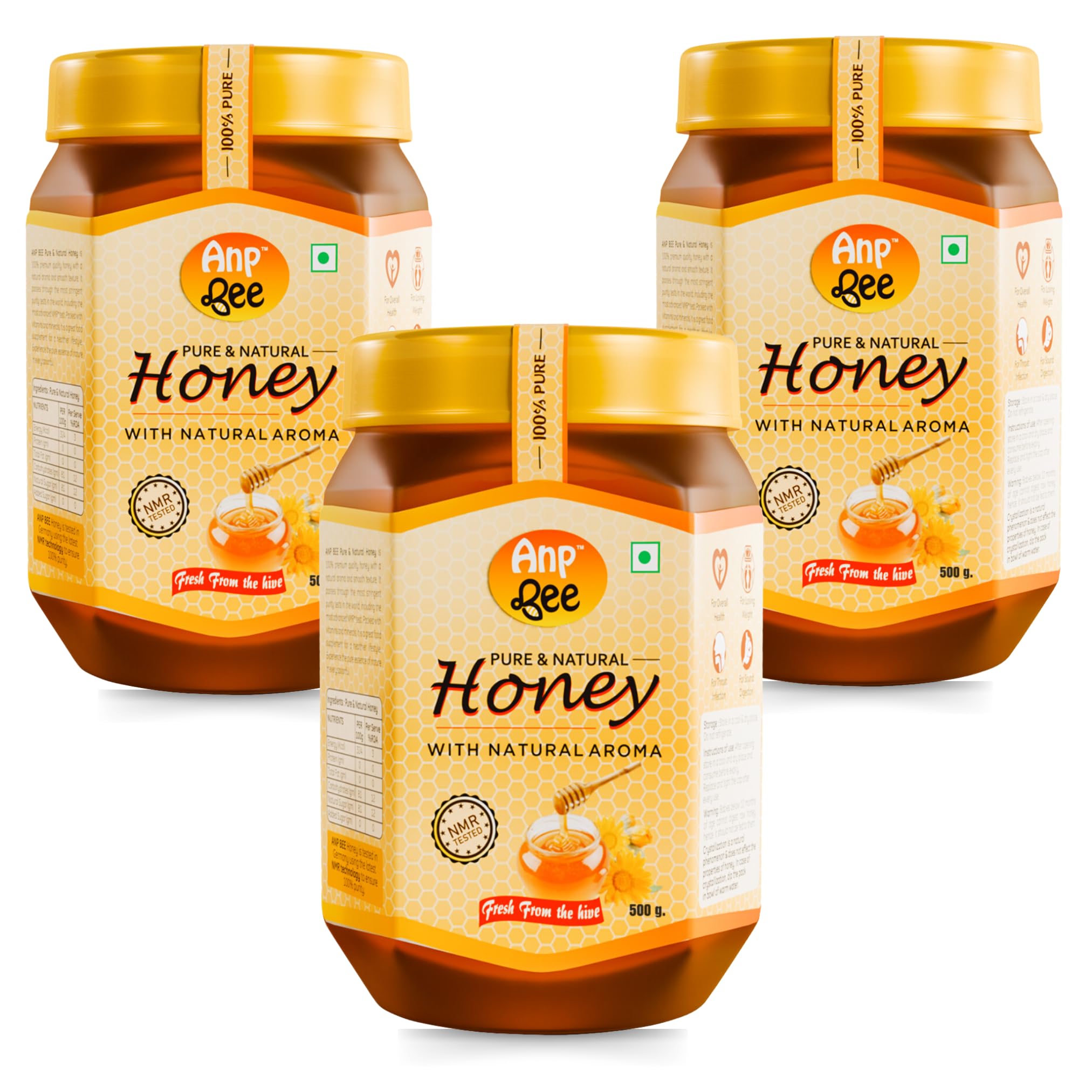 ANP BEE Raw Natural Honey I Supports Weight Loss I NMR Tested Unprocessed & Unfiltered Original Pure Honey I Multiflora Honey I Good for Heart Health I Plastic Bottle (Pack of 3, Honey 500gm)