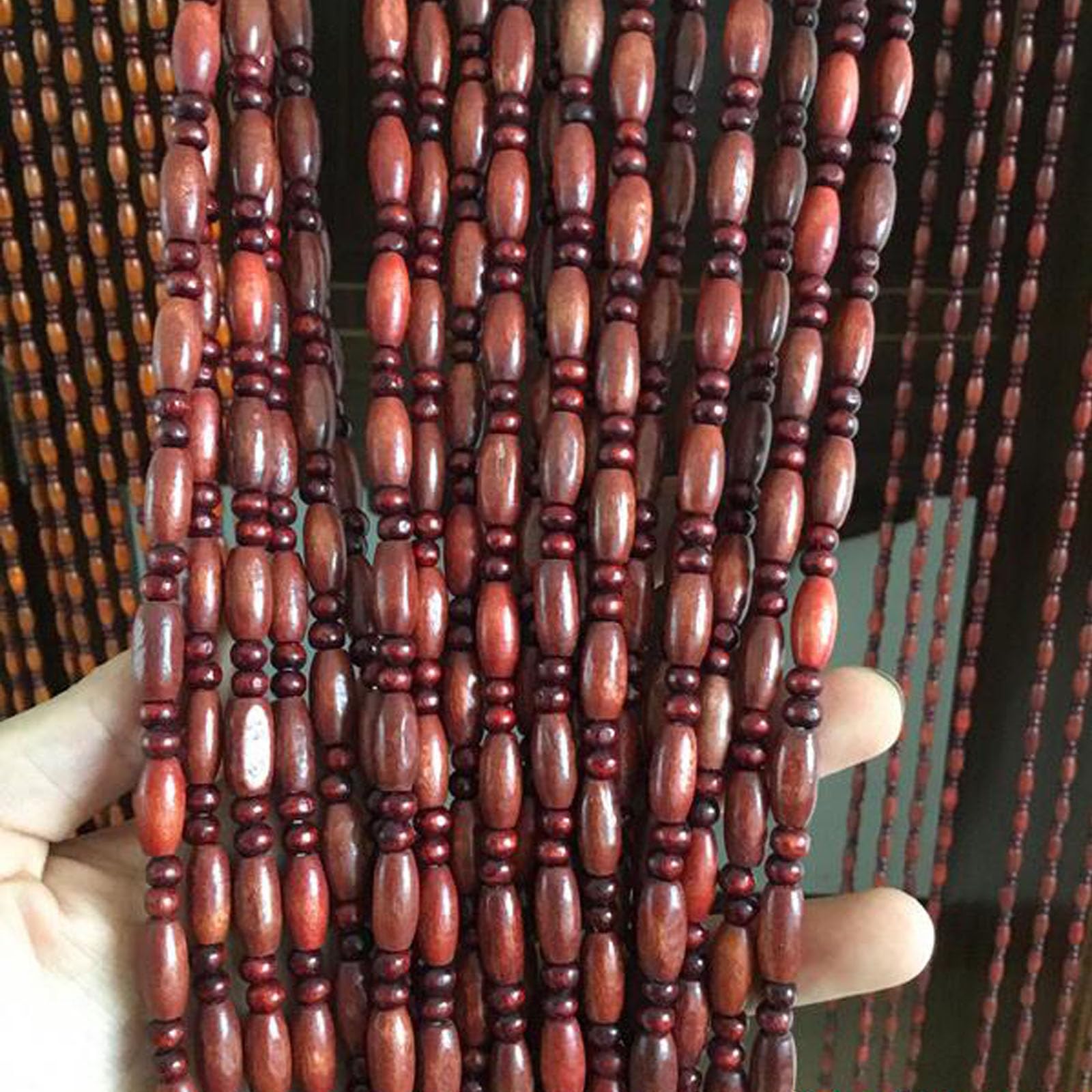 XINGWANGG Natural Wood Beaded Curtains for Doorways,Room Divider String Curtains,for Door Living Room Bedroom Hallway Window Hanging Decoration,Width x Height (Red,130cm x 180cm(66 Strands)