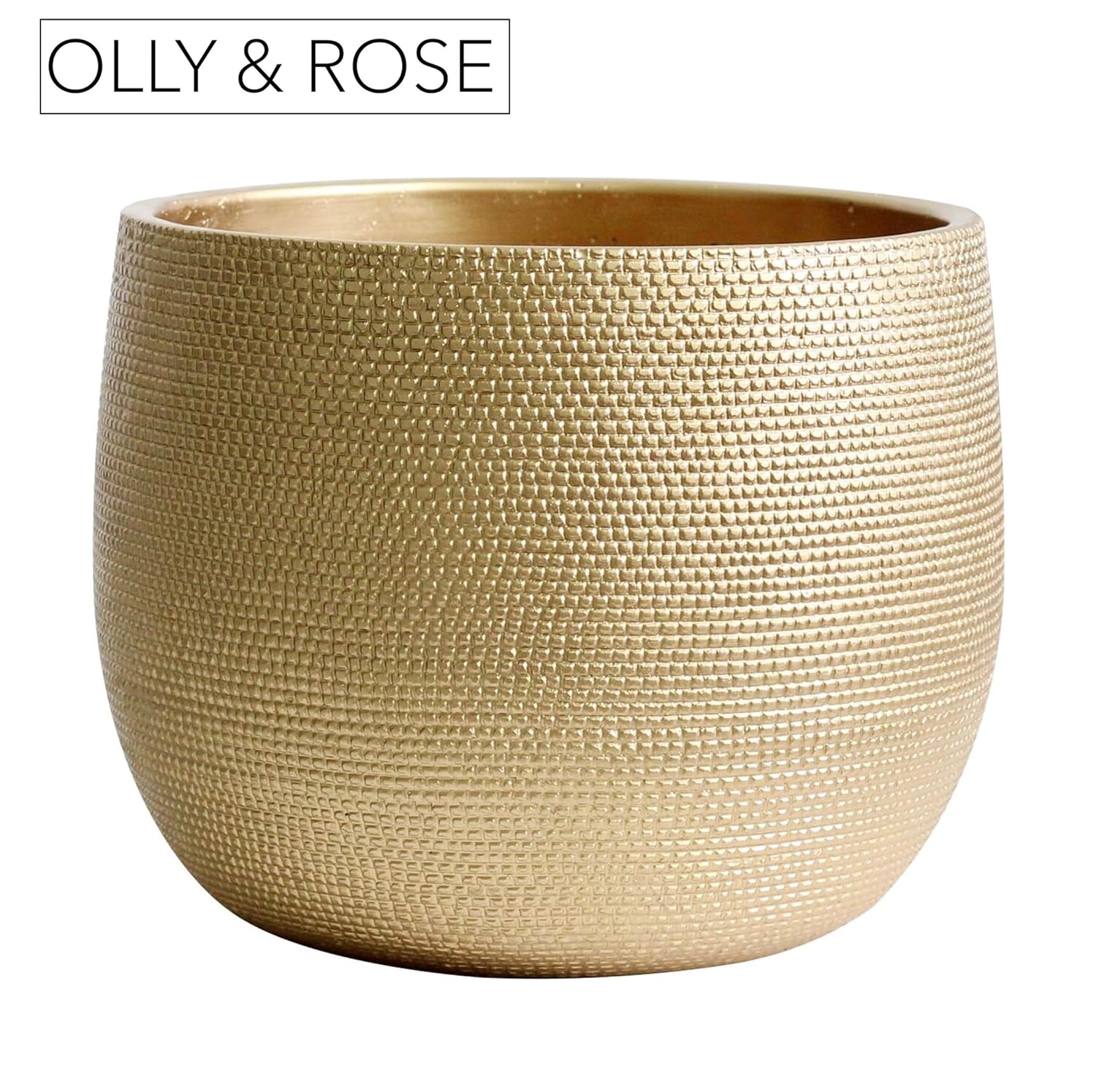 Olly & Rose 10 Inch Barcelona Ceramic Plant Pot - Flower Pots - Plant Pots Indoor & Outdoor Planters (Gold, 25cm)