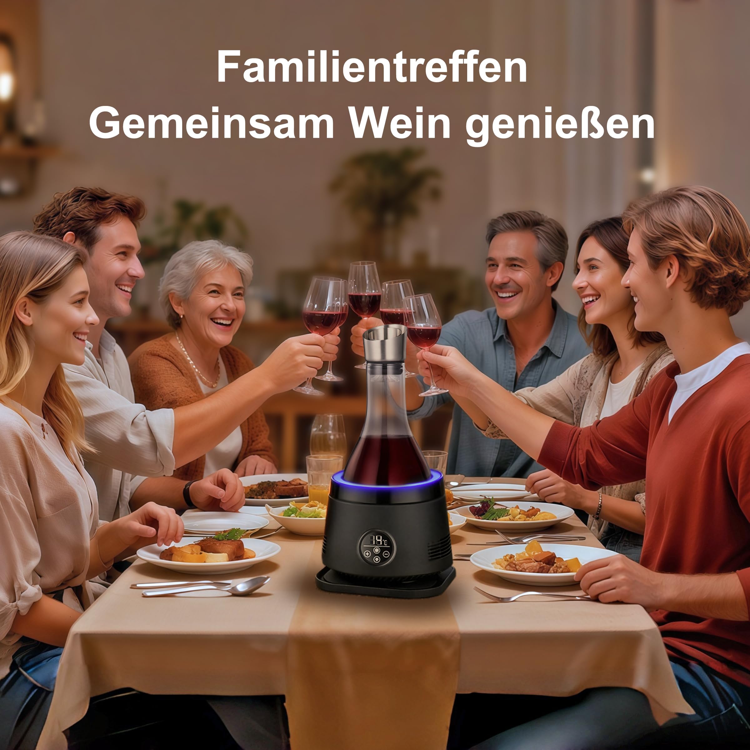 Cobalance Elektrischer Weinkühler & Dekanter mit Weinbelüfter, 1,5 l Glaskaraffe & Flaschenkühler, 24h Temperaturkontrolle für Rot- & Weißwein, 2-in-1, ideales Geschenkset für Weinliebhaber