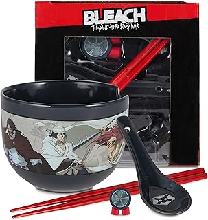Culture Fly Bleach Ramen Bowl Set with Chopsticks and Spoon - 20 oz Ceramic Instant Noodle Bowls with Chopsticks, Ramen Noodle and Rice Bowl, Anime Holiday Gifts for Men