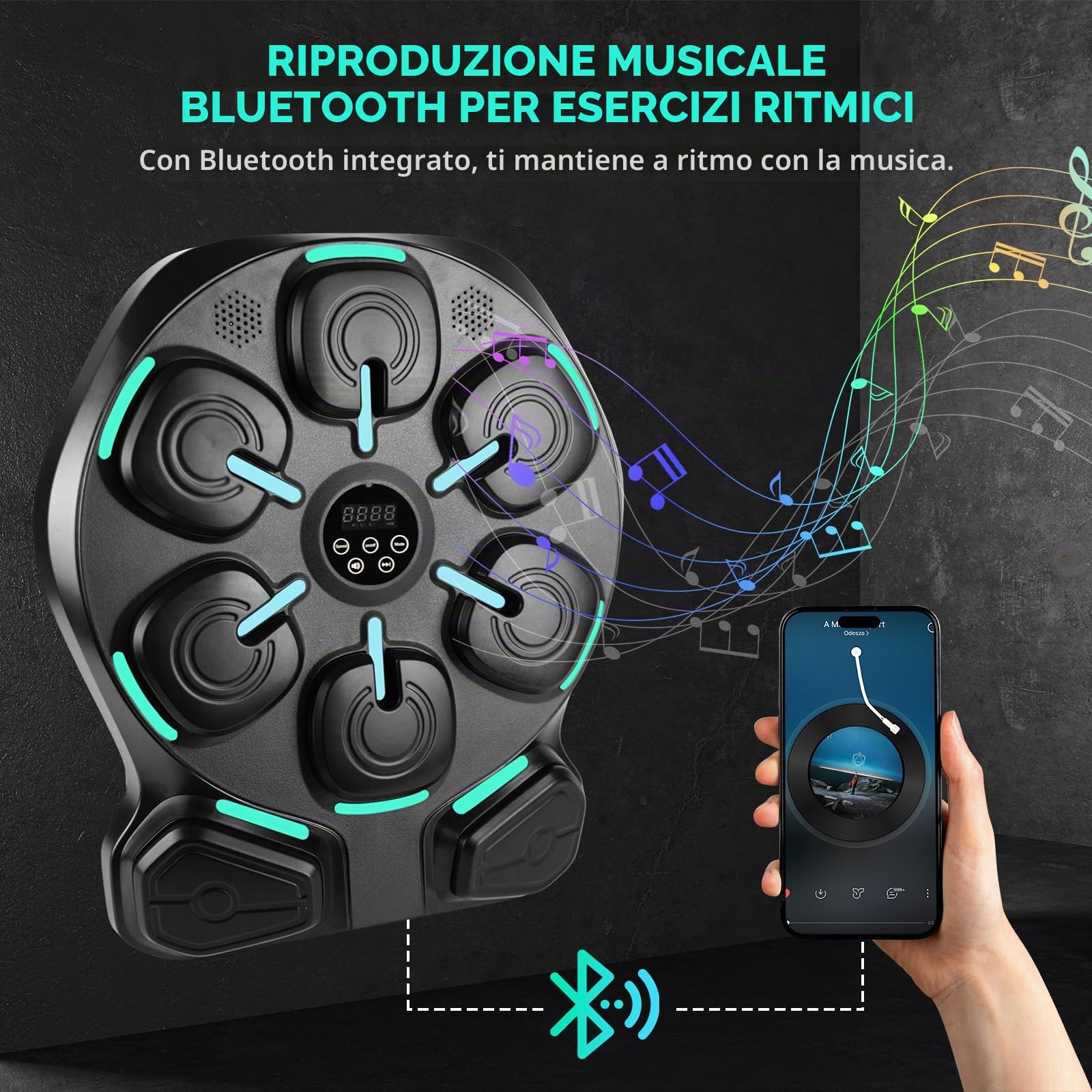 Music boxing machine con Bluetooth, macchina da boxe musicale | musica boxing machine montaggio a parete, 8 punti di impatto morbidi, 9 modalità di allenamento, con 2 guanti