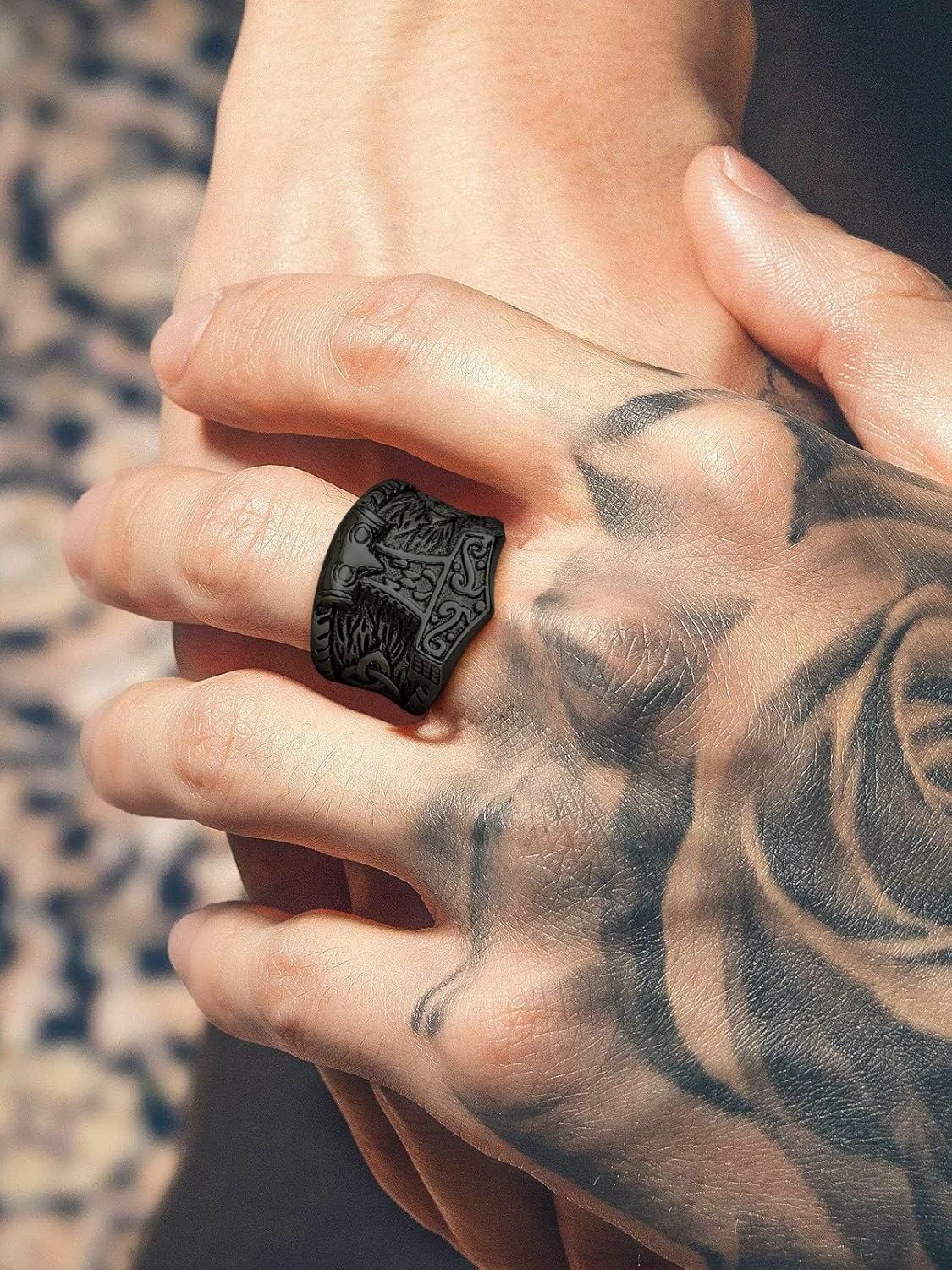 FaithHeart Norse Viking Jewelry Mens Stainless Steel Vikings Thor's Hammer/Wolf Head Ring Valknut Warrior's Gothic Jewelry-Personalized Engrave