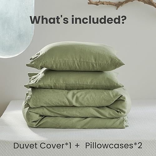 Miniatura 4 de Simple&Opulence - Juego de funda de edredón 100 % lino, 2 piezas con cierre de botón de coco, de lino francés lavado, color liso, suave,