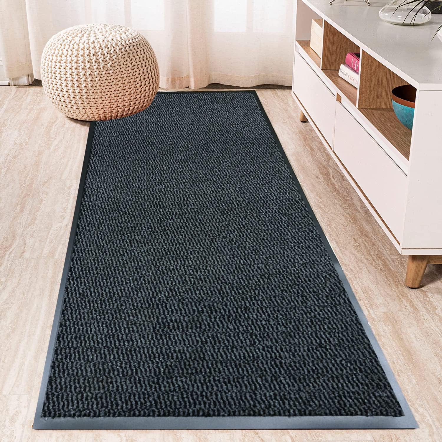 TrendMakers Hardwearing Heavy Duty PVC Edge Rubber Barrier Mat Dirt Trapper Entrance Door Kitchen Floor Runners Mats Rugs | Anthracite/Black 60cm x 80cm | POLYPROPYLENE PILE โ image 1