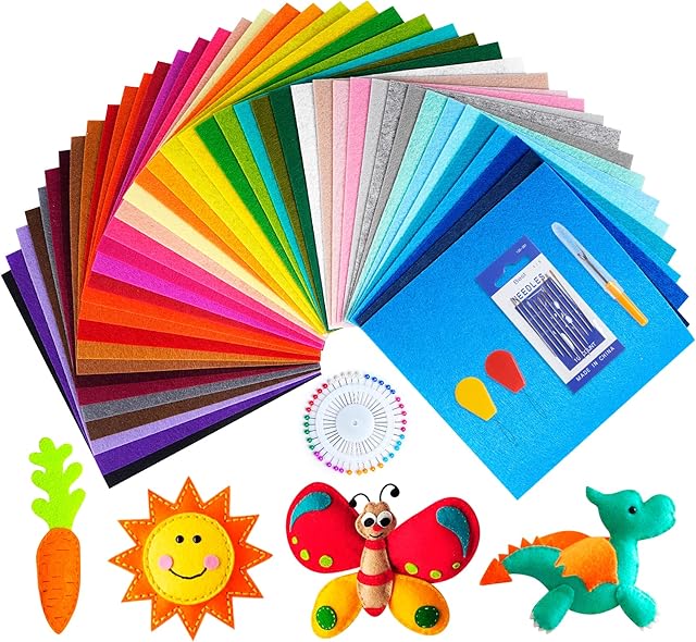 Anstore 42pcs Felt Fabric Sheets, 30x30cm Coloured Craft Felt Fabric Felt Squares Craft Kits and Cushions Felt Sheets with 5pcs Sewing Accessories Set for DIY Crafts ,Christmas Decorations.
