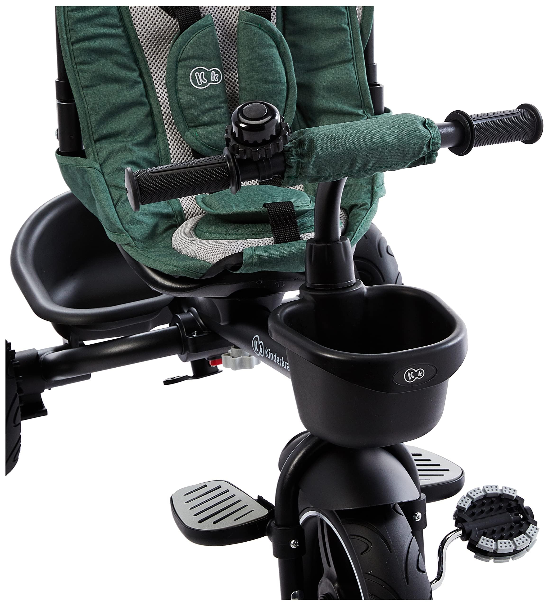 Kinderkraft SPINSTEP Triciclo Evolutivo Bebé 5 en 1 de 9 Meses a 5 Años, Bicicleta para niños, Plegable y reclinable, Capota Impermeable con Filtro UPF 50+, Asiento Giratorio 360 Grados, Verde