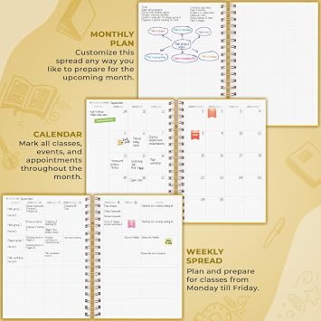 Clever Fox Teacher Planner Spiral, Undated Gradebook Homeschool AmberYellow