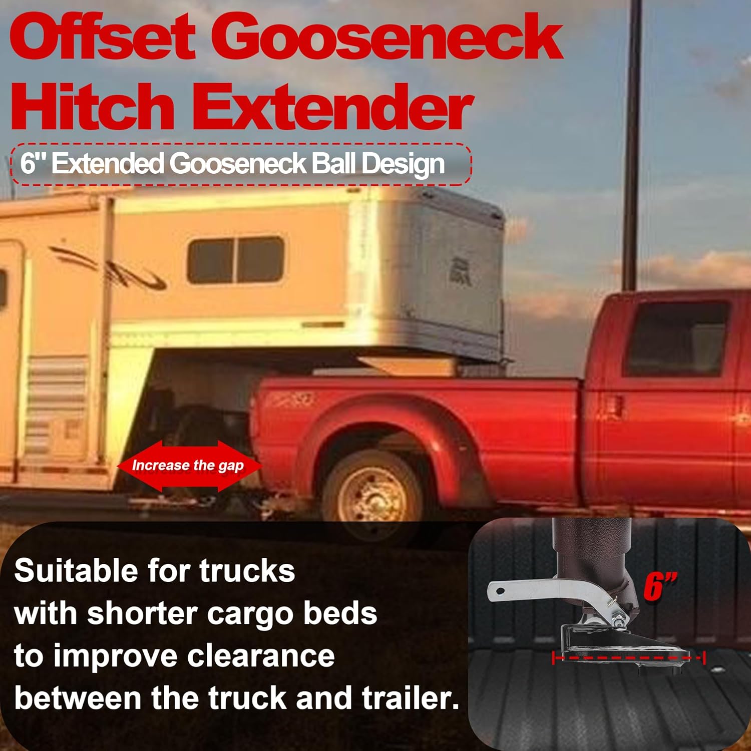 6" Offset Gooseneck Hitch Extender,Gooseneck Trailer Hitches, Heavy Duty Reinforced Rib Structure with 20000 lbs GTW/5000 lbs VTW,2-5/16" Diameter,GNXA4085 4PU Washers Included