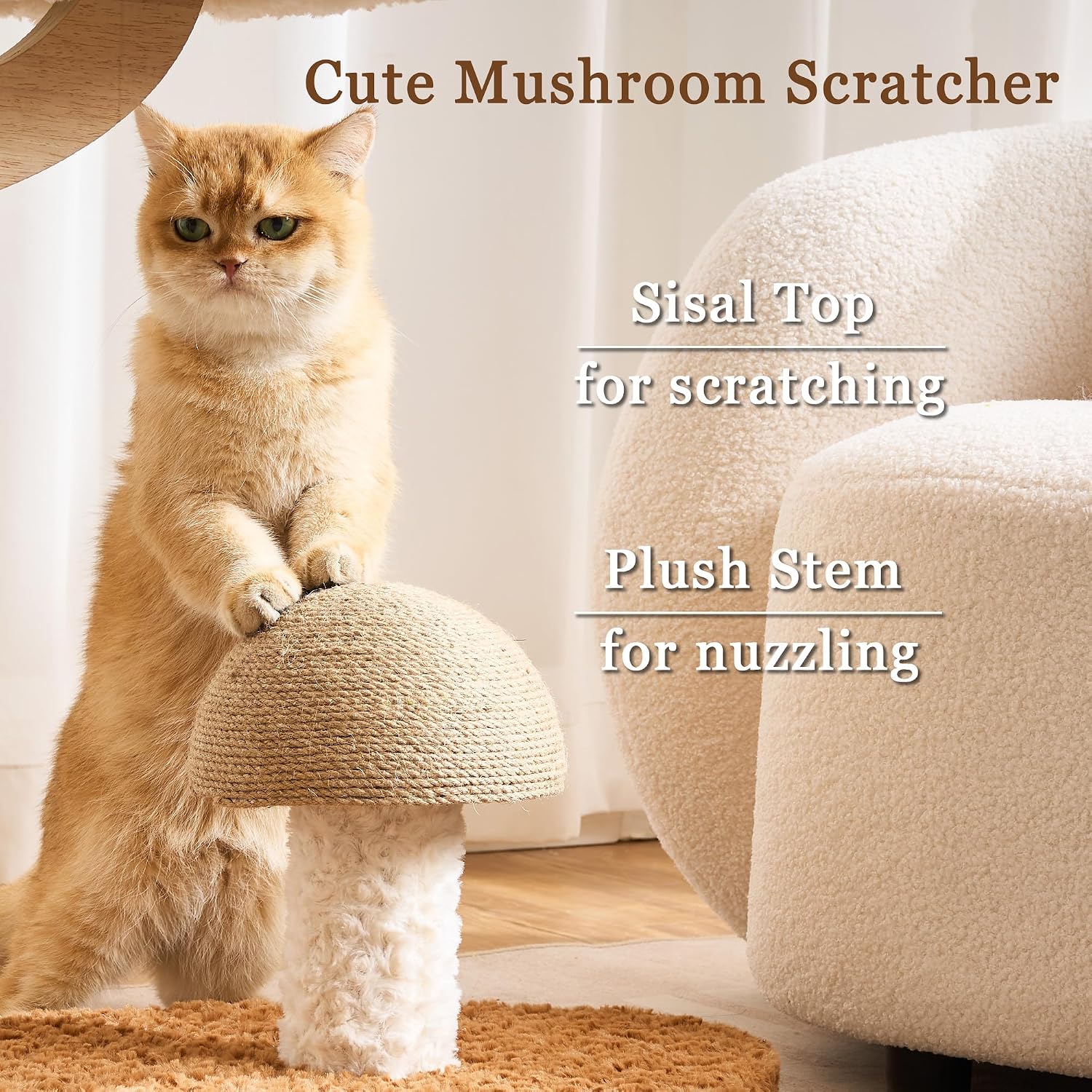Modern Cat Tree Tower for Indoor Cats Large Adult, 37 inch Flower Cat Tree with Scratching Post, Luxury Aesthetic Cat Tree with Cloud-Soft Flower Perches and Physical Mouse-Sound Hanging Toy