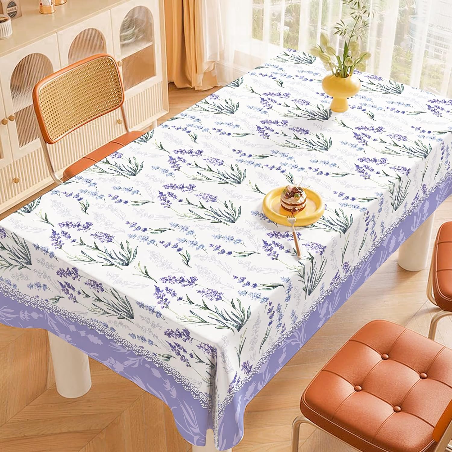 Lavender Flower Tablecloth 60 x 104 Inch Watercolor Purple Floral Table Cloth Table Cover for Spring Summer Party Picnic Home Kitchen Dining - Image 3