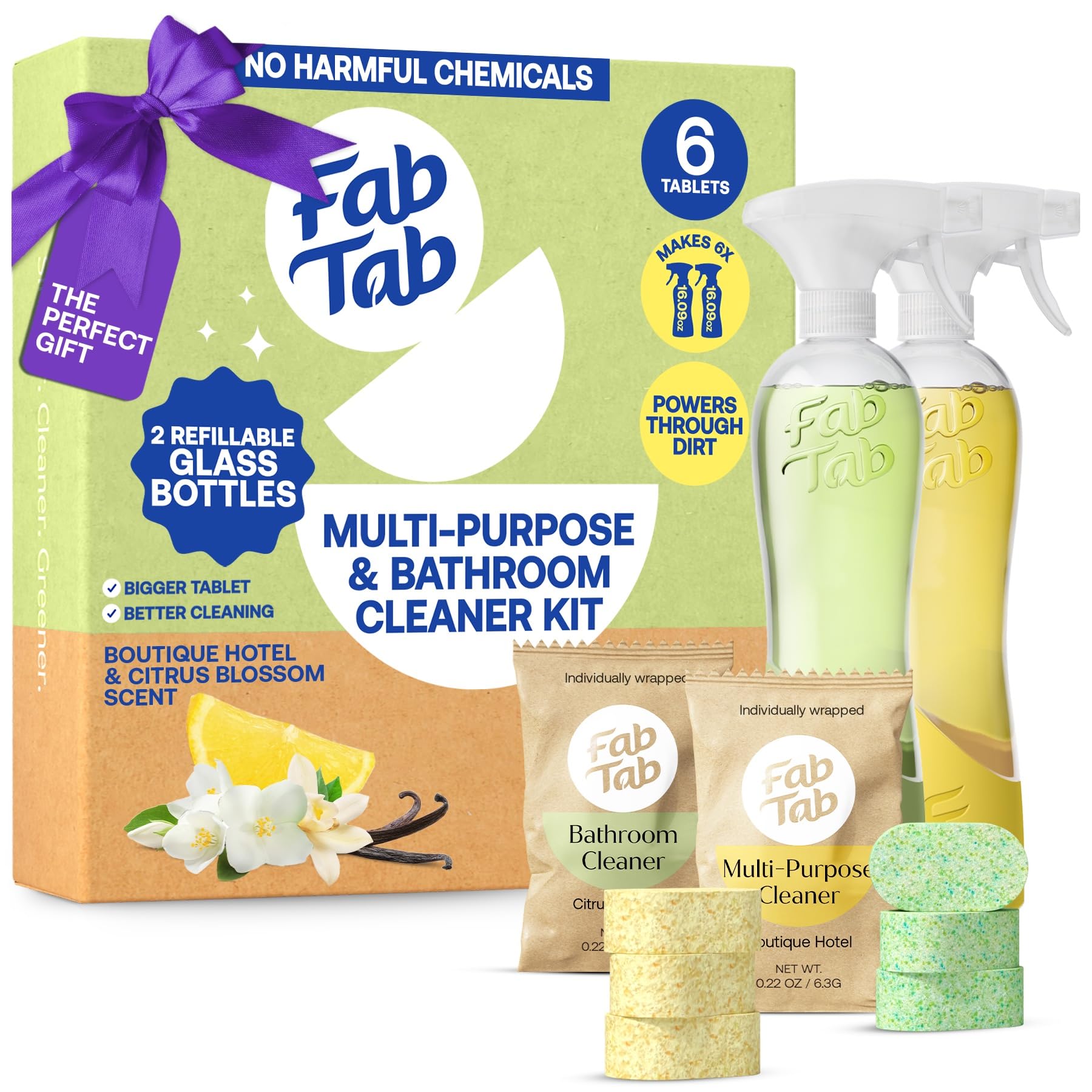 Sponsored Ad - Tablet Cleaner, Multi-Purpose & Bathrom Cleaner for Eco-Concious Cleaning, Non Harmful & Chemical-Free Formula, Convenient Refills with 2 Glass Bottles, Luxury Hotel Scent (6 Refill Tablets)