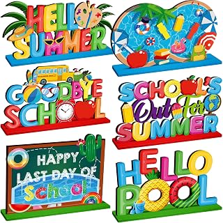 CroBlissful 6 Pcs Schools Out for Summer Signs, Hello Summer Wooden Decor