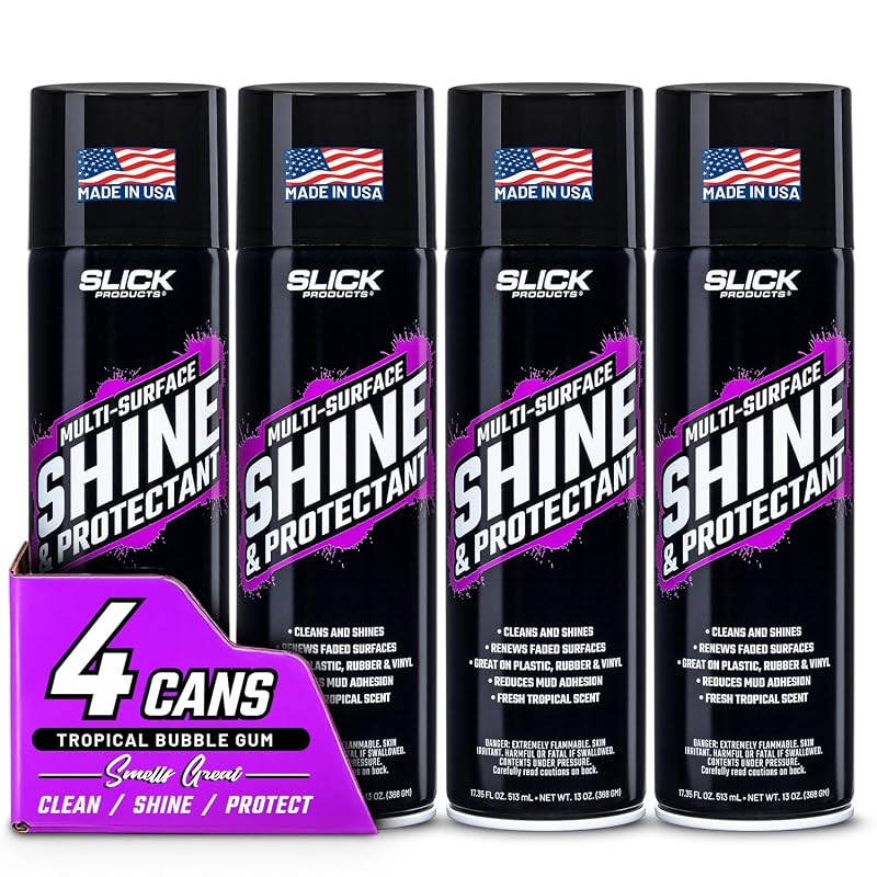 Slick Products Shine & Protectant Spray de Brilho e Proteção para Vinil, Plástico e Borracha, Frasco de 514 mL, Kit com 4