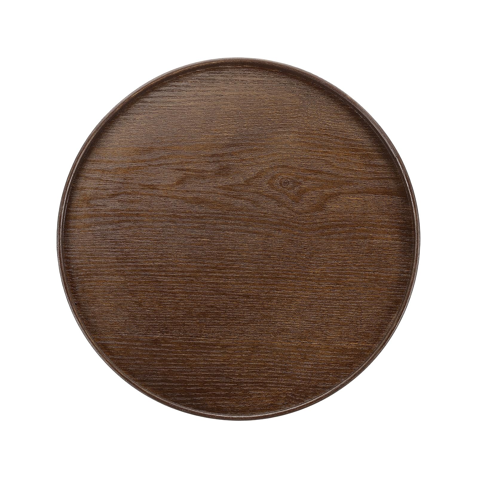 Plateau de service rond en bois 30 cm pour bougeoir marron