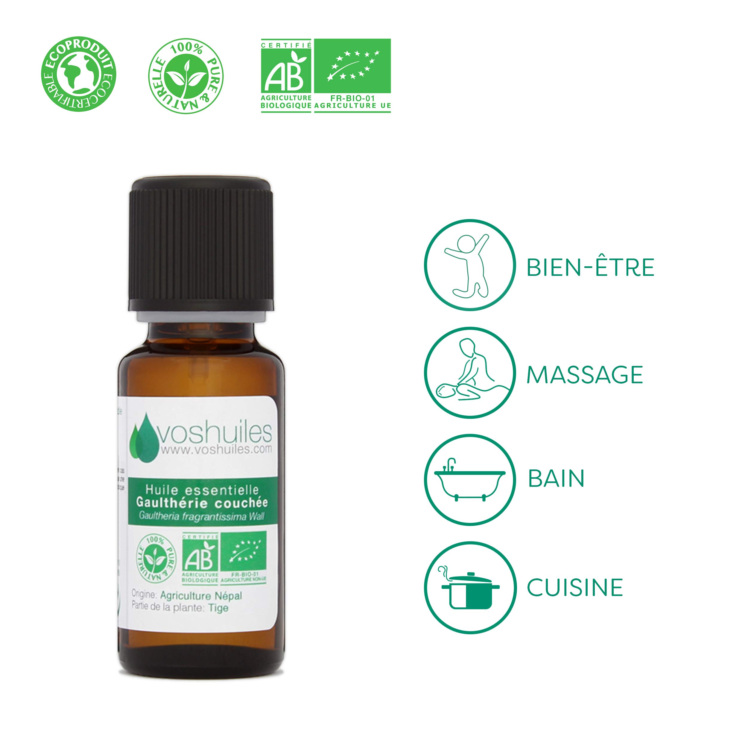 Image secondaire de Huile Essentielle Bio de Gaulthérie Couchée - 20ml pour Aromathérapie