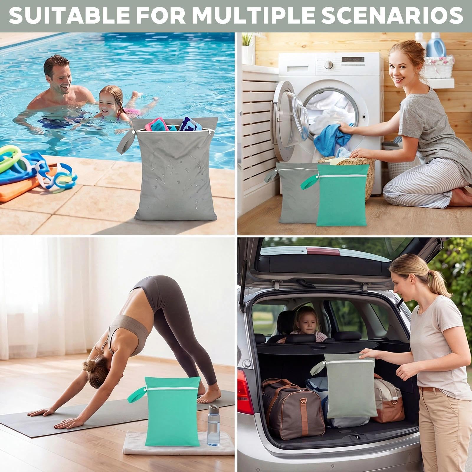 Bolsas Húmeda Seca 40x30 cm Impermeable Reutilizable con Cremallera y Asa para Hogar Natación Viaje