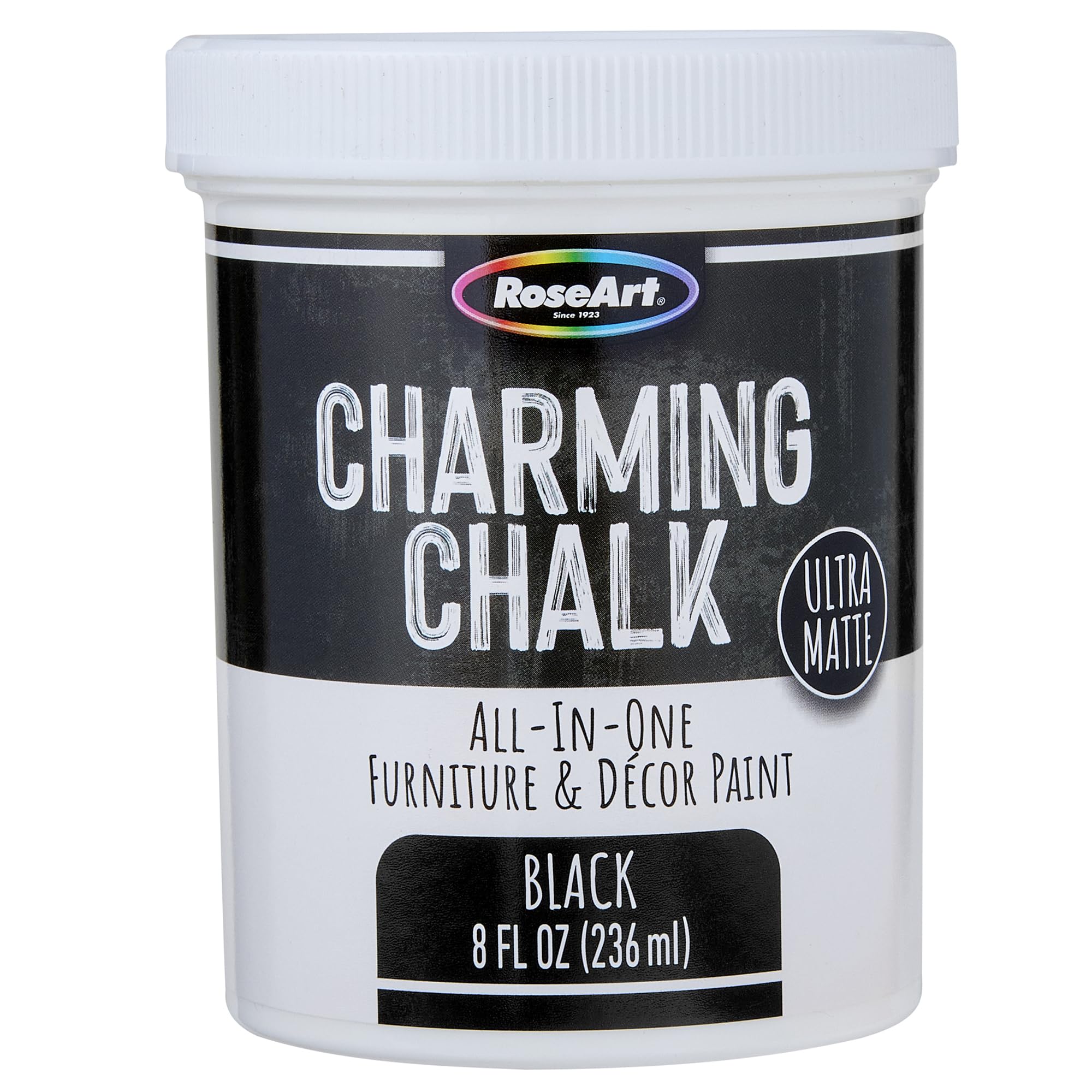 Rose ArtCharming Chalk All-In-One Furniture & Décor Paint - 8oz Black, Ultra Matte Chalk Finish Paint, Ideal For All Techniques Including Distressing, No Prep Needed, Made In USA