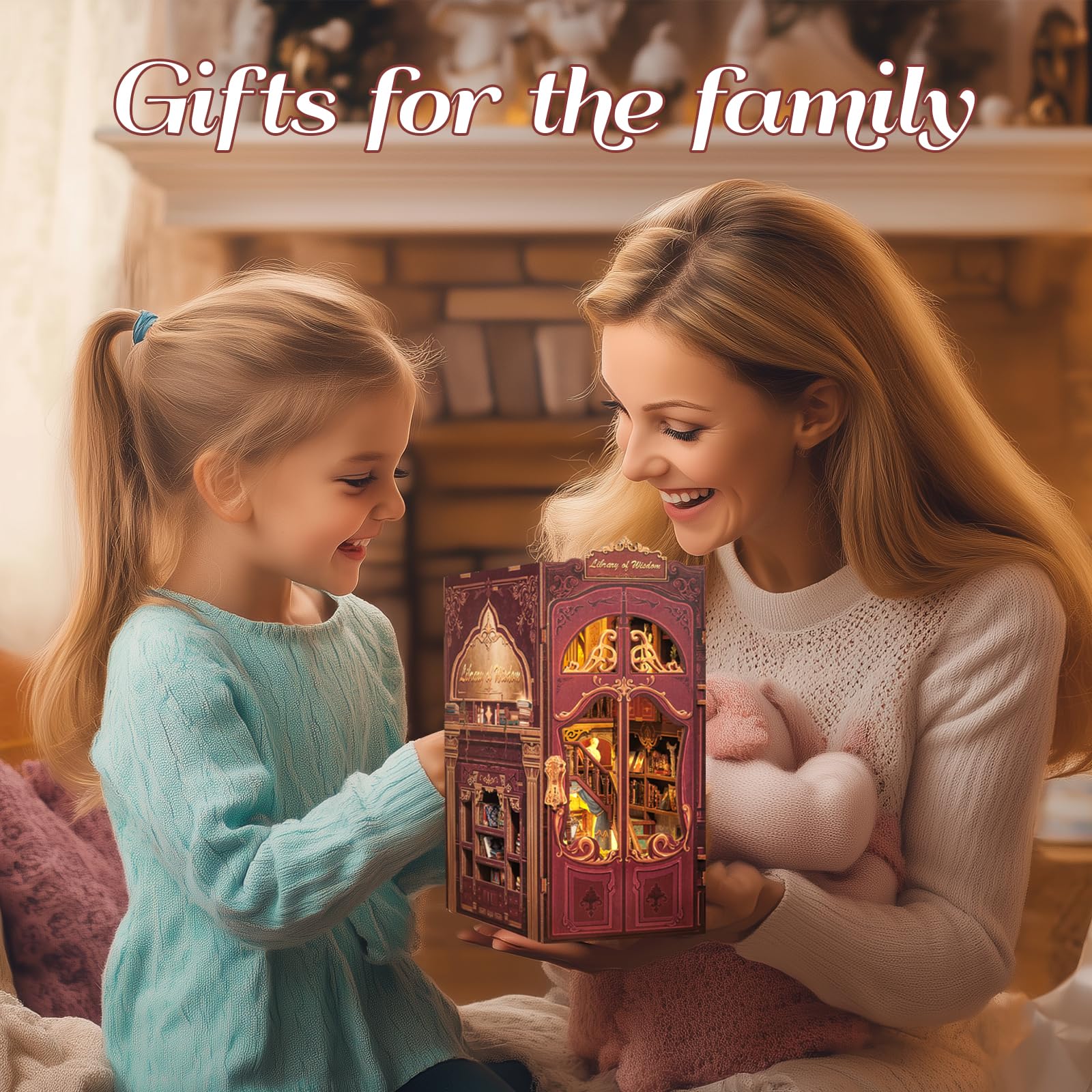 Fsolis DIY Book Nook, Casa delle bambole Mini Casa con Mobili in Legno e Luci a LED, Libro Angolo Mensola Inserto, Book Nook Adulto Costruzione(Library of Wisdom)