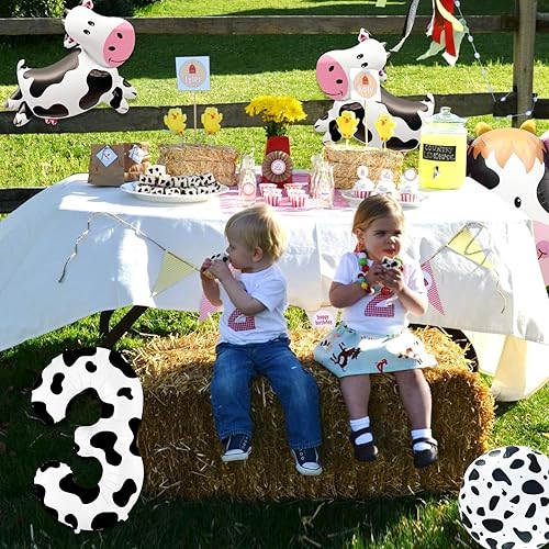Miniatura 5 de 7 globos de vaca  Globo con estampado de vaca enorme cabeza de vaca caminando, globos número 3 globos de vaca para 3er cumpleaños, decoración de