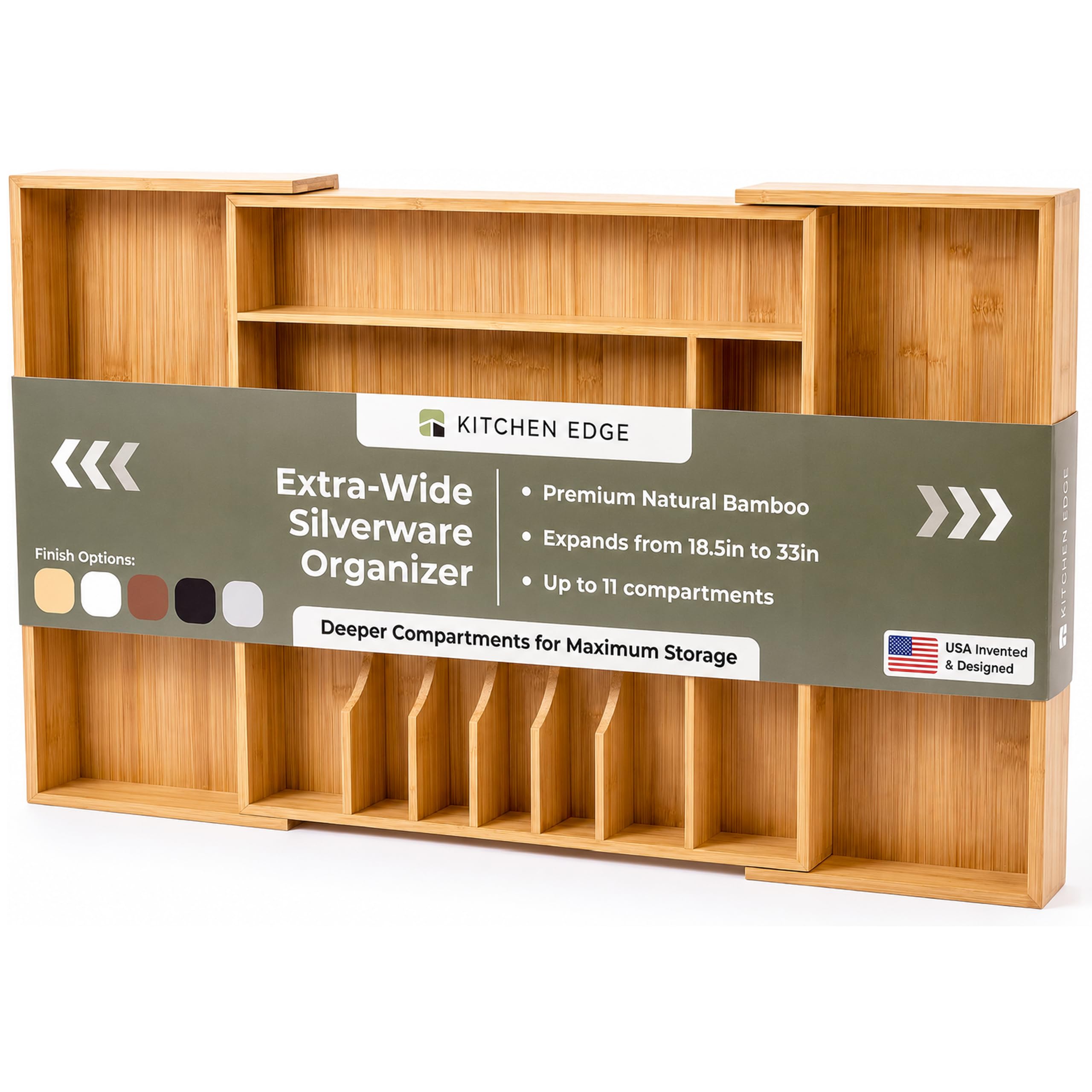 KitchenEdge Silverware &amp; Utensil Drawer Organizer, 18-33 in, Bamboo