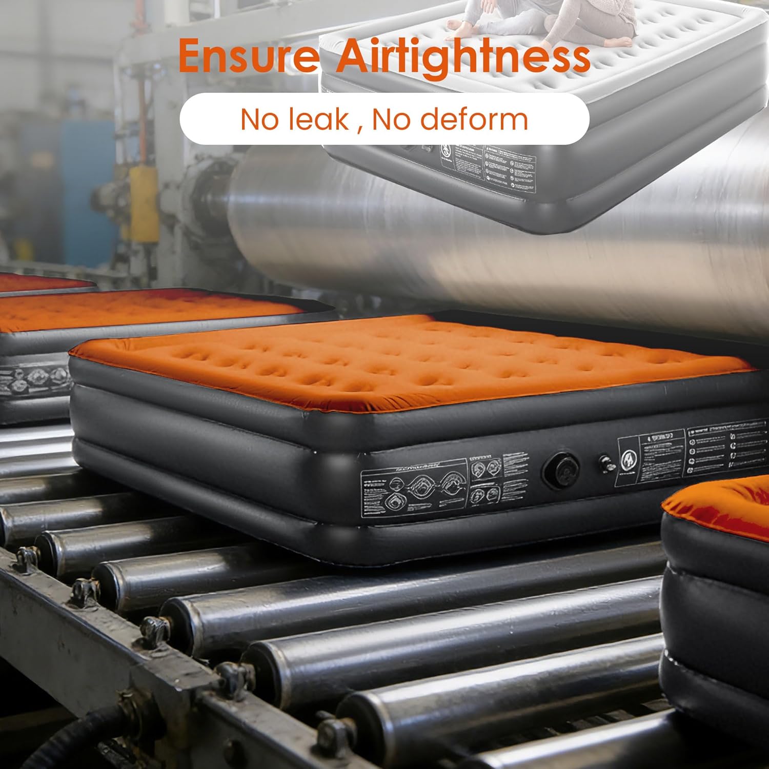 Lamberia Air Mattress with Built in 2 Purpose Pump, 18 Raised, 660lbs Max, Comfort Inflatable Mattress Blow up Mattress, Portable Air Bed for Camping, Guests, Home, Colchon(Orange Black,Queen)