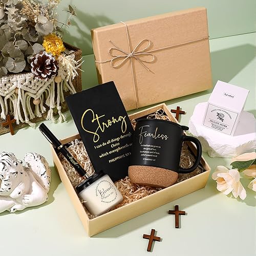 Miniatura 4 de Hushee 4 unidades, regalos cristianos para hombres, taza de café religiosa, diario de oración, vela perfumada, bolígrafo inspirador de la Biblia,