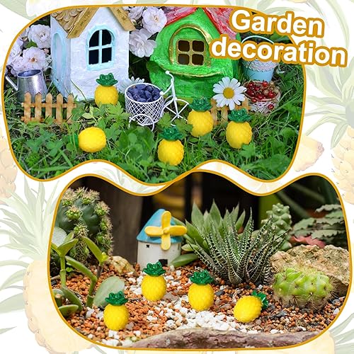 Miniatura 4 de Simgoing 50 piezas de mini piñas de resina, pequeñas figuras de piña amarilla en miniatura, decoración de piña falsa de piña, lindo adorno de fruta