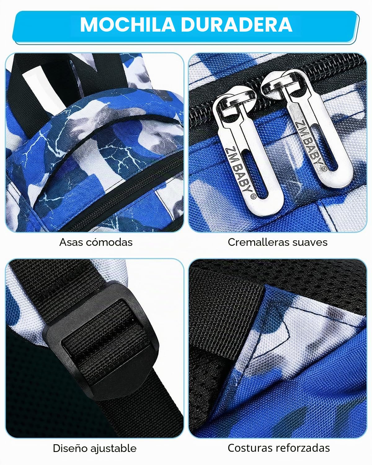 Amythe Mochila Escolar para Adolescente Chico 10-18 Años, Set de Mochila Casual Impermeable Camuflaje con Bolso de Hombro y Estuche para Instituto, Colegio, Universidad,Camuflaje