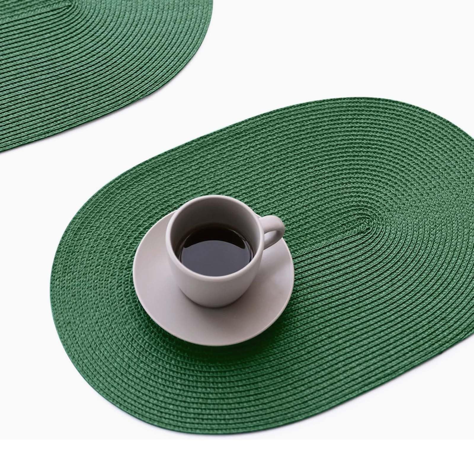 FunWheat Oval Braided Placemats Set of 4 Table Mats for Dining Tables Washable Heat Resistant Place Mats for Indoor Outdoor Use 12 x18 Inch(Oval Black