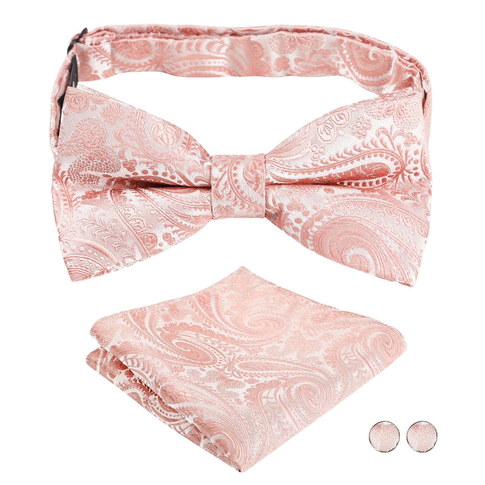 Alizeal Mens Paisley Bow Tie, Pocket Square, Cufflinks Set