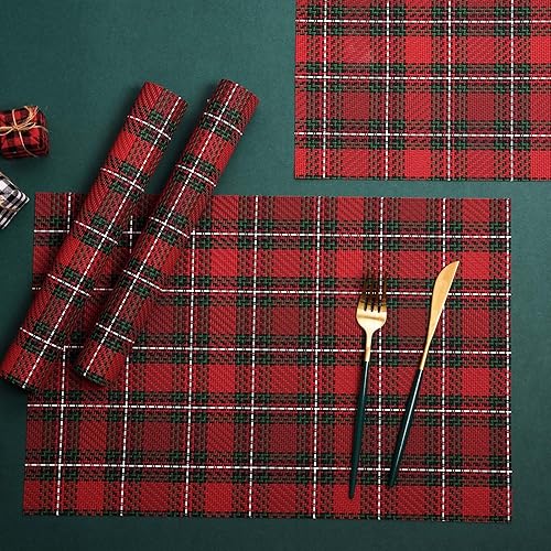 Miniatura 4 de AHHFSMEI Juego de 6 manteles individuales de Navidad para mesa de comedor, lavables, tejidos, de vinilo, antideslizantes, resistentes al calor,