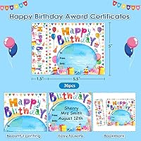 Vista 7 de D24TIME 36 piezas de certificados de feliz cumpleaños, regalos para niños y estudiantes de profesores, acuarela, aula, certificados de cumpleaños