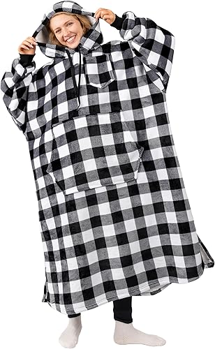 PAVILIA Sudadera de manta portátil para mujeres y hombres, cálida y acogedora sudadera gigante con capucha de franela de forro polar grueso de gran