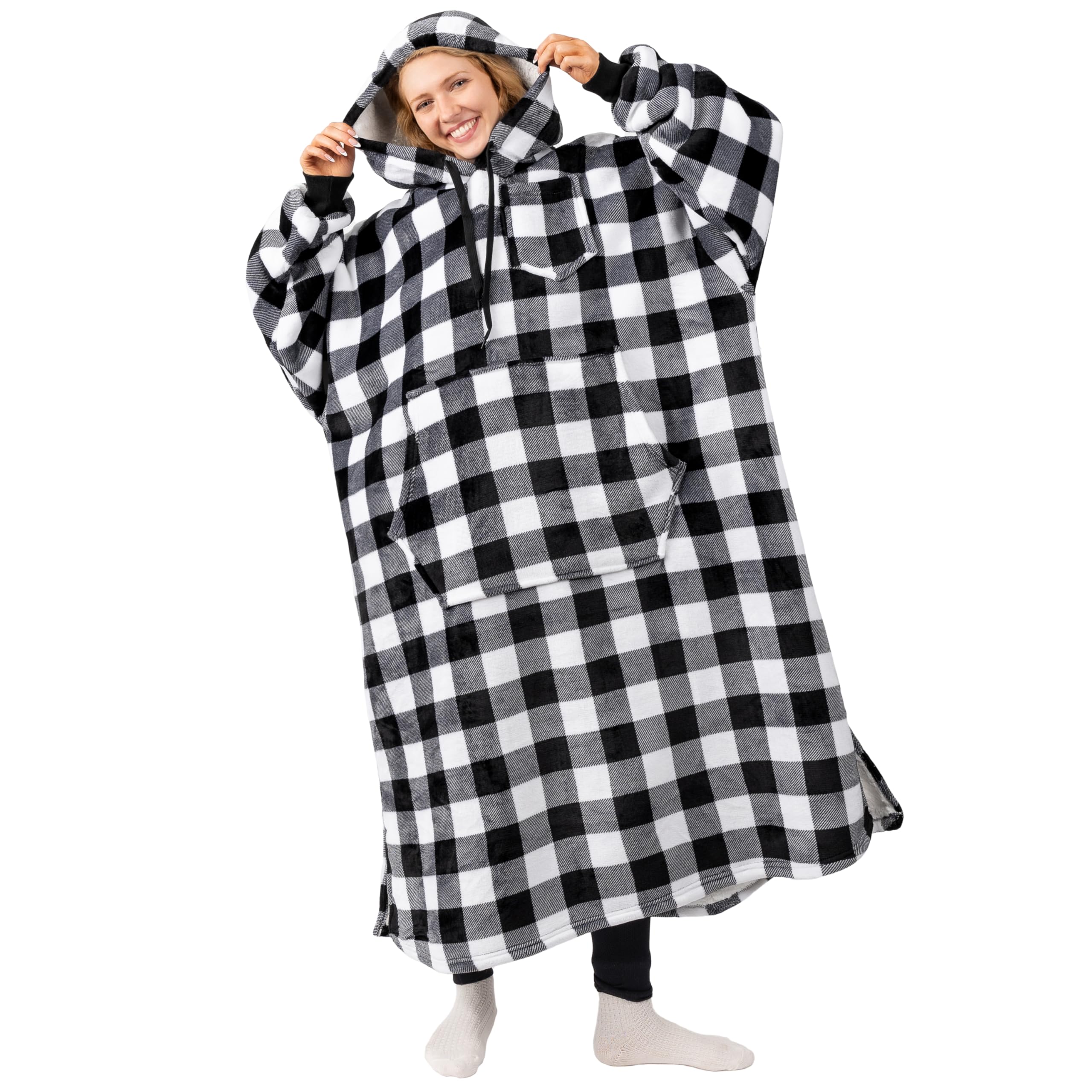 PAVILIA Blanket Hoodie for Women White, Sherpa Wearable Blanket Men, Cozy Oversized Sweatshirt Blanket, Warm Fleece Hooded Blanket Sweater with